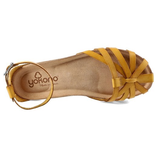 Sandały damskie żółte Yokono z klamrą ze skóry bez wzorów casual 