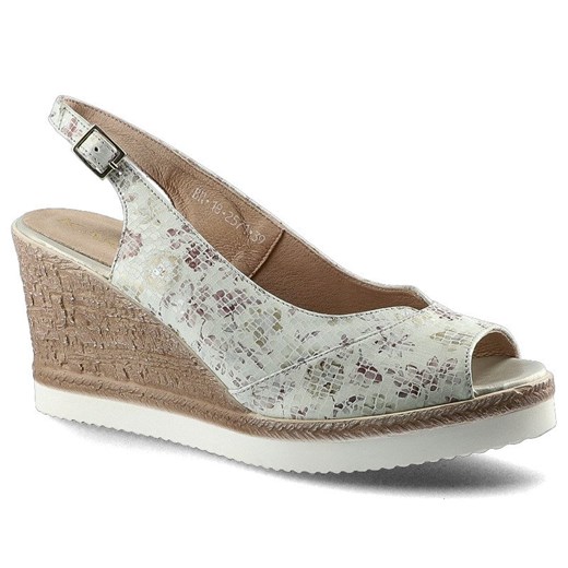 Espadryle damskie wielokolorowe Karino ze skóry na koturnie casual