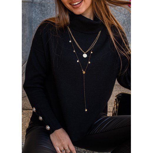Sweter buttons czarny Fason Uniwersalny Fason