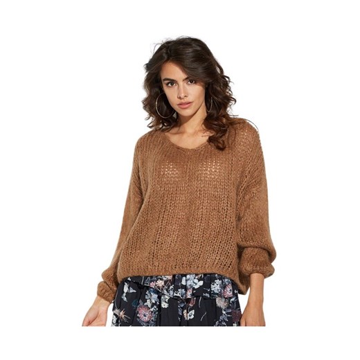 Sweter damski brązowy Ooh la la z okrągłym dekoltem 