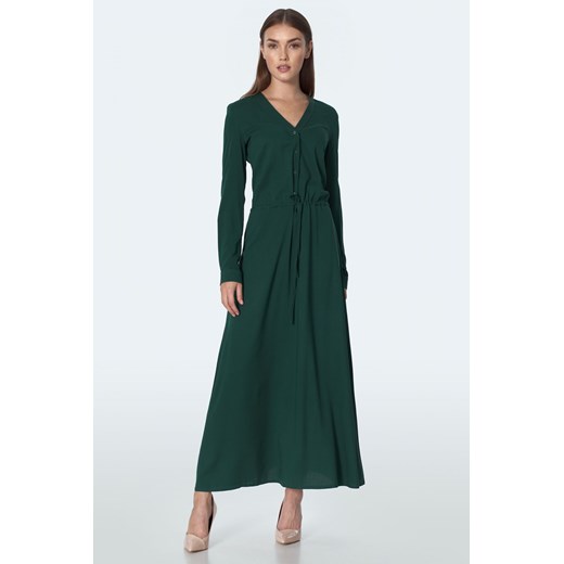 Sukienka Nife zielona z długim rękawem gładka maxi z wiskozy 