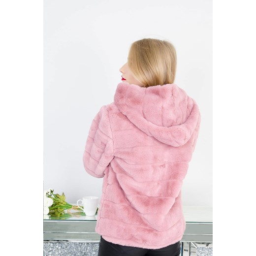 RÓŻOWA  FUTRZANA KURTKA Z KAPTUREM Olika M olika.com.pl