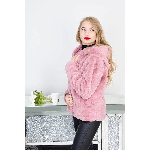 RÓŻOWA  FUTRZANA KURTKA Z KAPTUREM Olika L olika.com.pl