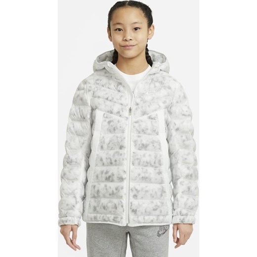Wodoodporna kurtka z syntetycznym wypełnieniem w marmurkowy wzór dla dużych dzieci Nike Sportswear - Biel Nike XL Nike poland