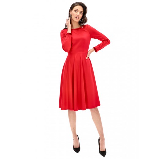 Czerwona sukienka z welurowym wykończeniem L'AF WALEO 42 Eye For Fashion