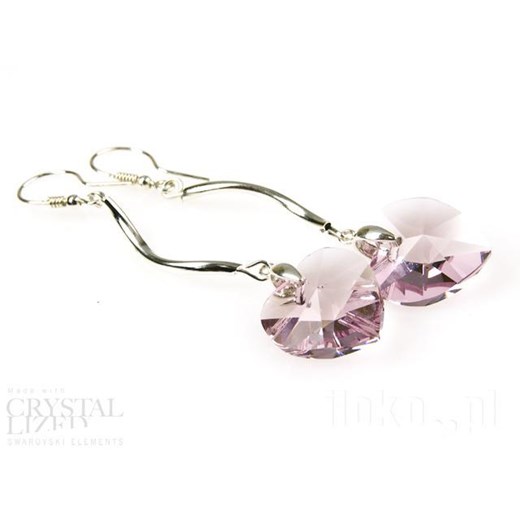 KOLCZYKI DŁUGIE LIGHT AMETHYST HEART 18mm SWAROVSKI ELEMENTS