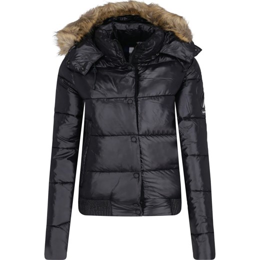Kurtka damska czarna Superdry na zimę casualowa z kapturem gładka krótka