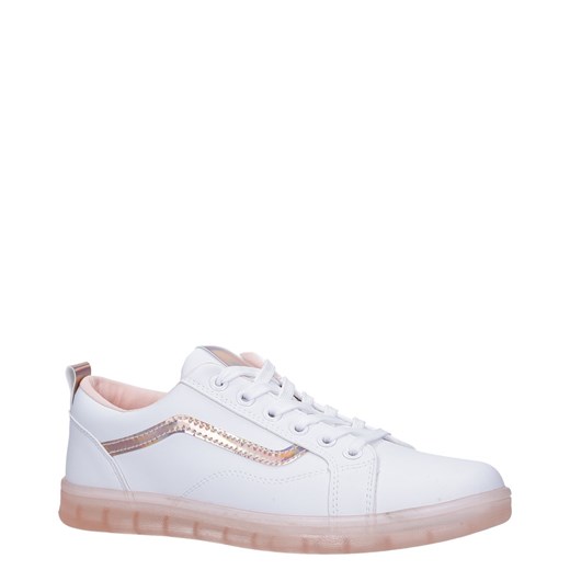 Białe buty sportowe sznurowane z holograficzną wstawką i różową podeszwą Casu 8-K693A Casu 39 promocja Casu.pl