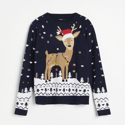 Reserved - Świąteczny sweter - Granatowy Reserved L Reserved