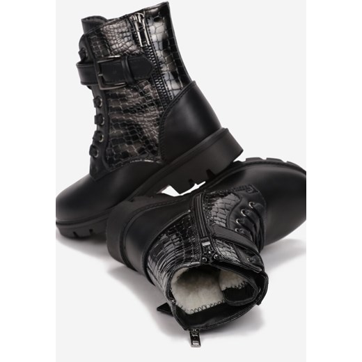 Buty zimowe dziecięce Multu trapery czarne sznurowane 
