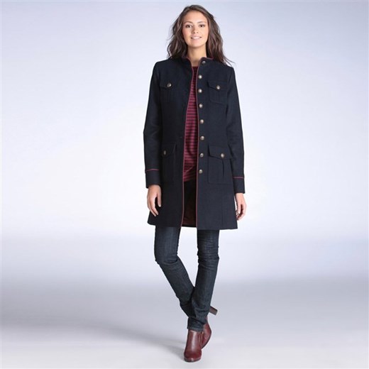 Płaszcz z sukna w stylu wojskowym la-redoute-pl czarny klasyczny