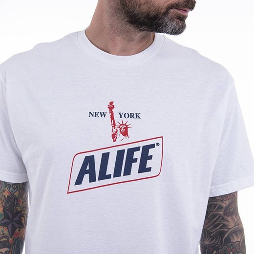 T-shirt męski biały Alife z krótkim rękawem z napisami 