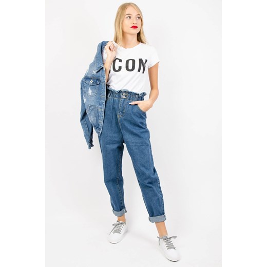 GRANATOWE SPODNIE MOM JEANS Z GUMĄ W PASIE-WYSOKI STAN Olika S olika.com.pl