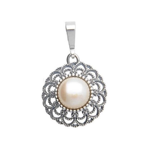 Srebrny oksydowany wisiorek z perłą W 1726 Polcarat Design  Polcarat Design