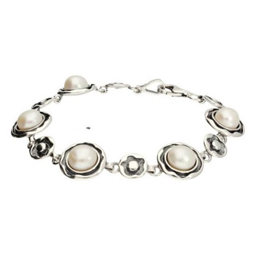 Srebrna oksydowana bransoletka z perłami L 1852 Polcarat Design  Polcarat Design