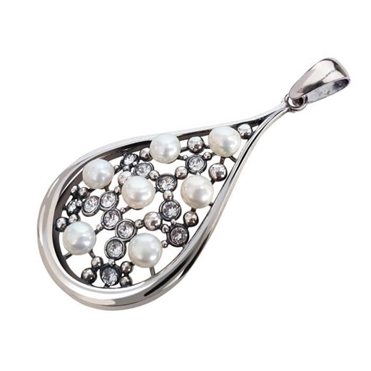 Srebrny wisiorek z perłami i kryształami Swarovski W 1959 Polcarat Design  Polcarat Design