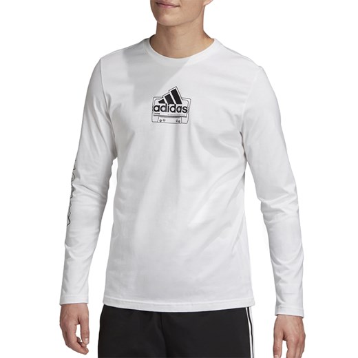 T-shirt męski Adidas biały w nadruki z długim rękawem 