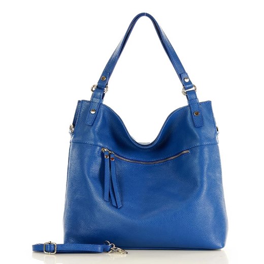 Marco Mazzini Prostokatna torebka skórzana shopper bag niebieski Genuine Leather uniwersalny Verostilo wyprzedaż