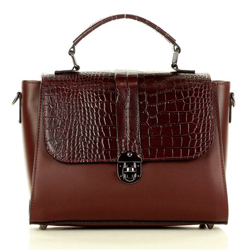 Marco Mazzini Torebka kuferek handbag skóra crocodile bordowy Genuine Leather uniwersalny Verostilo