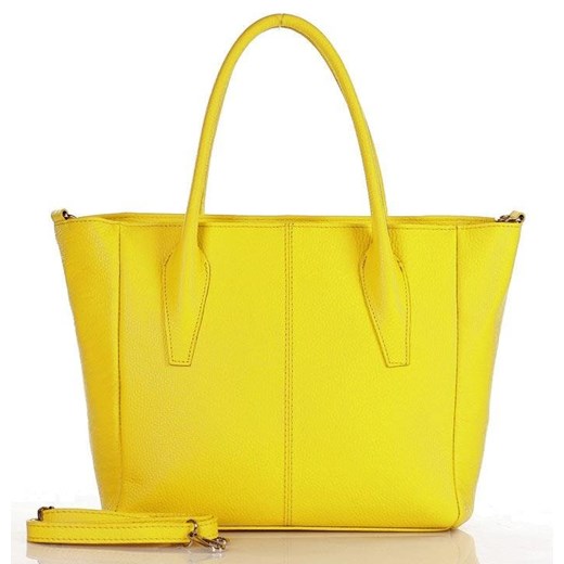 Torebka skórzana shopper big MARCO MAZZINI - żółty Genuine Leather uniwersalny Verostilo