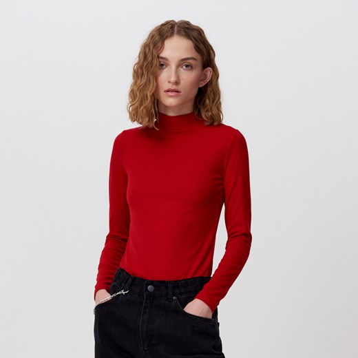 Cropp - Dzianinowa bluzka z półgolfem - Czerwony Cropp XL Cropp