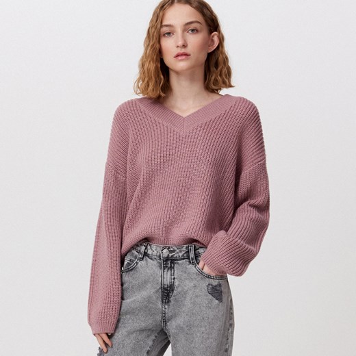 Cropp - Sweter z dekoltem V - Różowy Cropp L Cropp