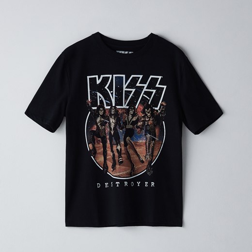 Cropp - Koszulka z nadrukiem Kiss - Czarny Cropp S okazja Cropp