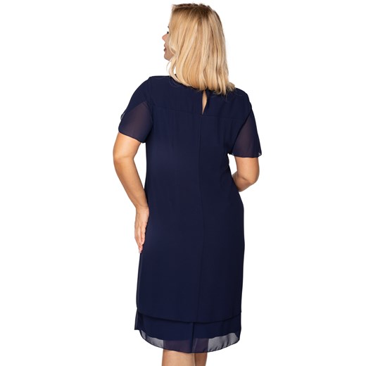 tiulowa sukienka z krótkim rękawem i błyszczącą aplikacją przy dekolcie Moda Dla Ciebie 48 Moda Dla Ciebie