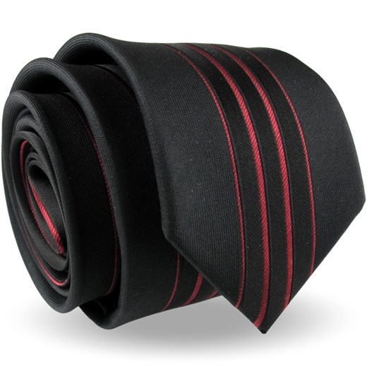 Krawat Męski Elegancki Modny Śledź wąski czarny w paski z połyskiem G484 Dunpillo ŚWIAT KOSZUL