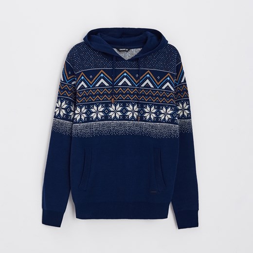 Cropp - Wzorzysty sweter z wełną - Granatowy Cropp XXL Cropp
