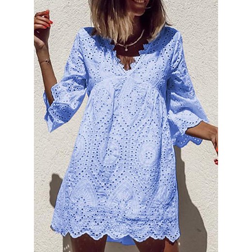 Sukienka Sandbella niebieska z długim rękawem w stylu boho 
