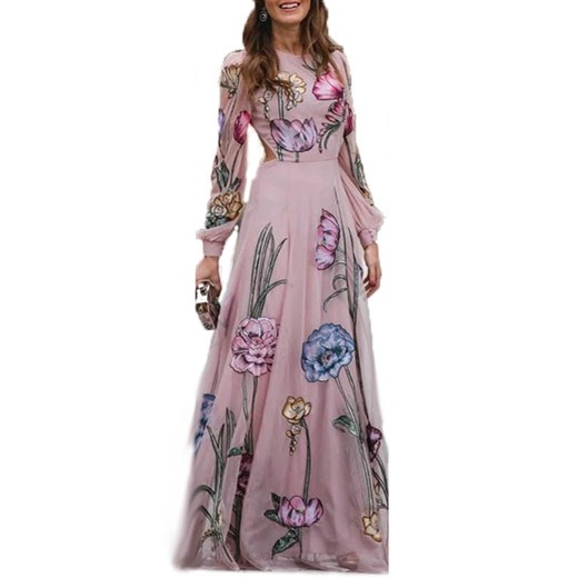 Sandbella sukienka z dekoltem na plecach różowa w kwiaty 