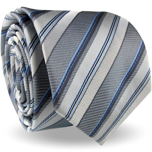Krawat Męski Elegancki Modny Śledź wąski szary srebrny w paski z połyskiem G526 Dunpillo promocja ŚWIAT KOSZUL
