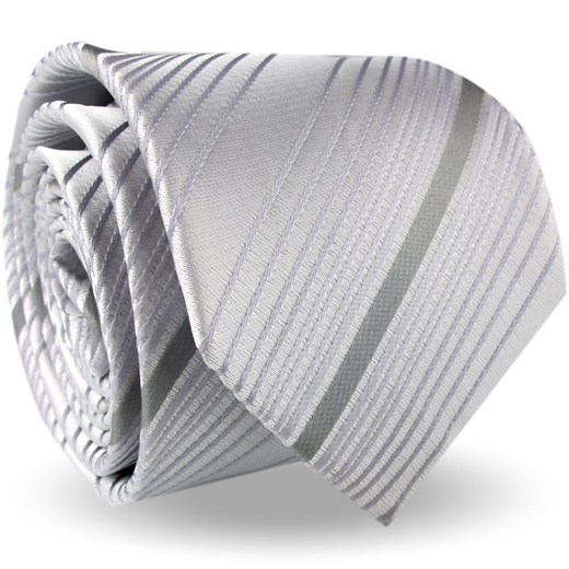 Krawat Męski Elegancki Modny Klasyczny szeroki srebrny szary w paski z połyskiem G532 Dunpillo ŚWIAT KOSZUL promocja