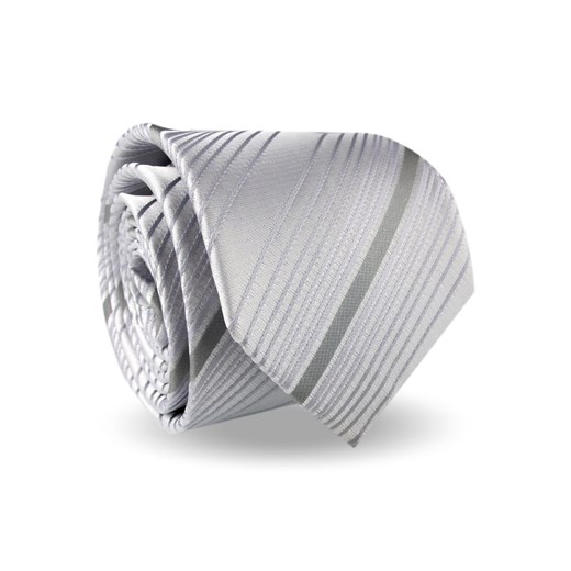 Krawat Męski Elegancki Modny Klasyczny szeroki srebrny szary w paski z połyskiem G532 Dunpillo promocja ŚWIAT KOSZUL