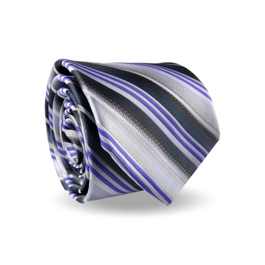 Krawat Męski Elegancki Modny Klasyczny szeroki fioletowy w paski z połyskiem G569 promocja ŚWIAT KOSZUL