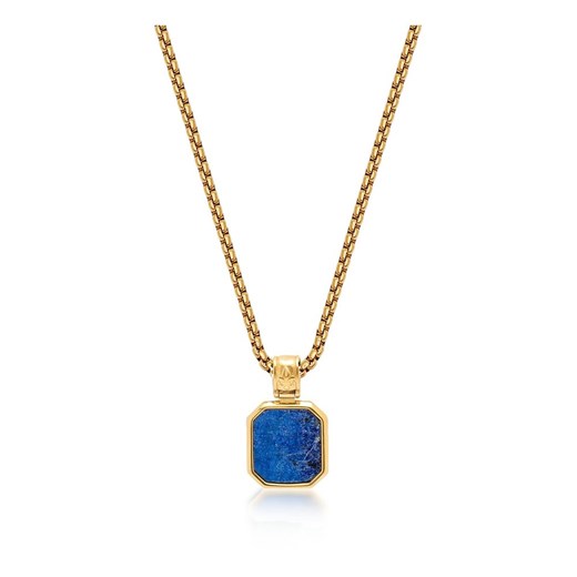 Men's Gold Necklace with Square Blue Lapis Pendant Nialaya 26 showroom.pl