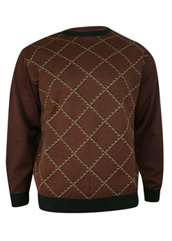 Sweter Brązowy, w Kratkę Okrągły Dekolt (U-neck), Męski - MAX SHELDON SWKNGS67007brazowy ze sklepu JegoSzafa.pl w kategorii Swetry męskie - zdjęcie 100299052