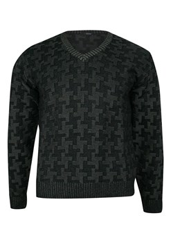 Sweter Czarny w Serek, Wzór Geometryczny, Dekolt V-neck, Elegancki -MAX SHELDON- Męski SWKNGS67706czarny ze sklepu JegoSzafa.pl w kategorii Swetry męskie - zdjęcie 100299061