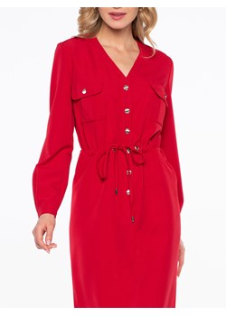 Sukienka Potis & Verso w serek z tkaniny czerwona z długim rękawem elegancka 