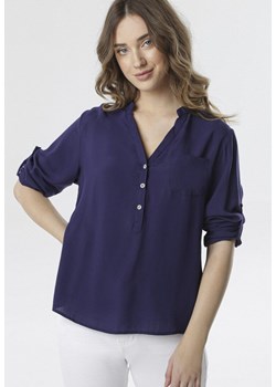 Granatowa Bluzka Fiber ze sklepu Born2be Odzież w kategorii Bluzki damskie - zdjęcie 103369310