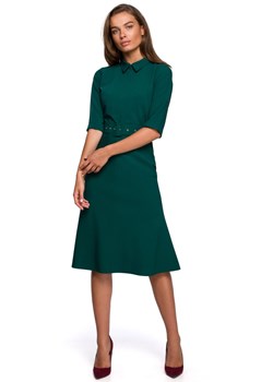 S231 Sukienka z kołnierzykiem i zamkiem z przodu - zielona ze sklepu Świat Bielizny w kategorii Sukienki - zdjęcie 103550551