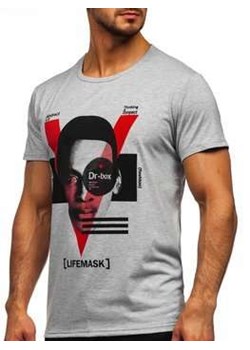 Szary T-shirt męski z nadrukiem Denley KS2552 ze sklepu Denley w kategorii T-shirty męskie - zdjęcie 103660320