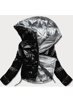 Błyszcząca pikowana kurtka damska z kapturem czarna (b9560) ze sklepu goodlookin.pl w kategorii Kurtki damskie - zdjęcie 103673054