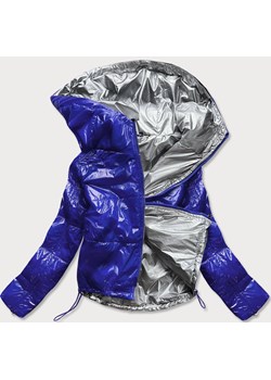 Błyszcząca pikowana kurtka damska z kapturem niebieska (b9560) ze sklepu goodlookin.pl w kategorii Kurtki damskie - zdjęcie 103673120