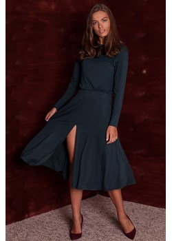 S234 Sukienka z rozkloszowanym dołem - ciemnozielona ze sklepu Świat Bielizny w kategorii Sukienki - zdjęcie 103673310