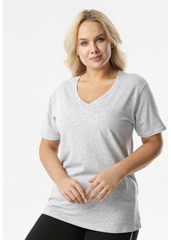 Jasnoszary T-shirt Genilin ze sklepu Born2be Odzież w kategorii Bluzki damskie - zdjęcie 104010613