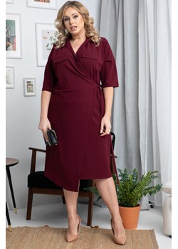 Sukienka kopertowa elegancka asymetryczna MORGANA bordowa ze sklepu karko.pl w kategorii Sukienki - zdjęcie 104894272