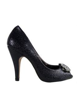 Czarne szpilki buty damskie z broszką cyrkonie ze sklepu Kokietki w kategorii Czółenka - zdjęcie 106047800