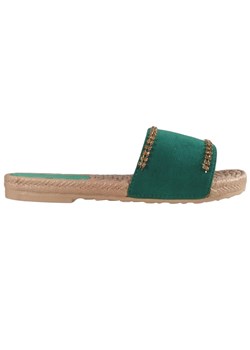 Zielone klapki damskie z cyrkoniami płaskie buty ze sklepu Kokietki w kategorii Espadryle damskie - zdjęcie 106048271